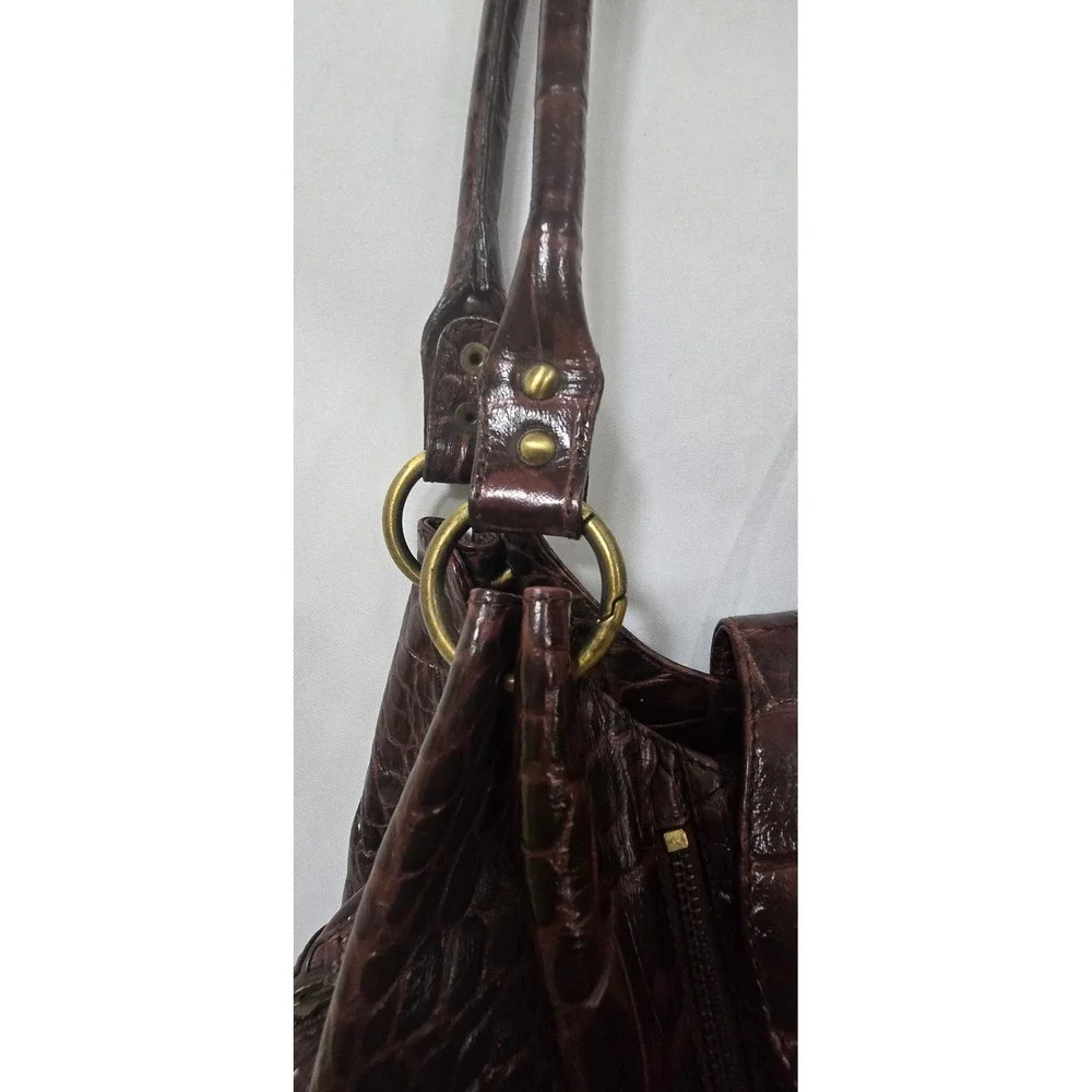 Vtg Y2K Michael Rome Designs shoulder bag women brown croc embossed leather